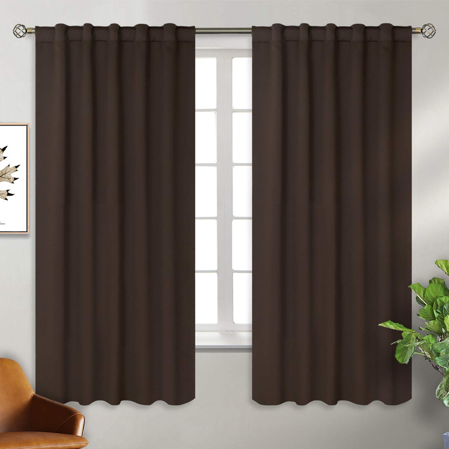 BGment Rod Pocket and Back Tab Blackout Curtains for Bedroom - Thermal Insulated Room Darkening Curtains for Living Room, 2 Window Curtain Panels (42 x 63 Inch, Brown)