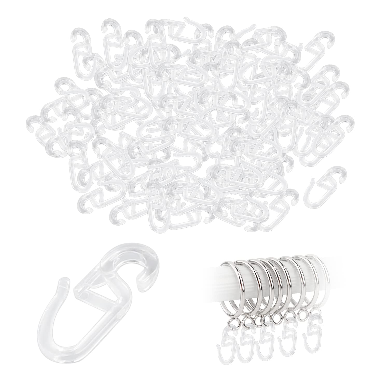 MUEEAD Transparent Curtain Hooks, Plastic Hooks, Curtain Hooks, Shower Curtain Hooks, Curtain Accessories (150pcs Per Pack), 30*3.5