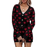 Neavuge Women Heart Sweater Shorts Set Long Sleeve Knit Cardigan High Rise Lounge Shorts Valentine's Day Cute 2 Piece Outfits