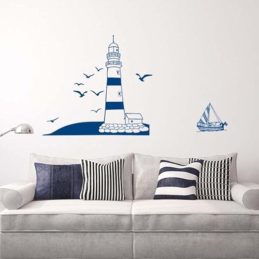 Wandaufkleber Neue Leuchtturm Mowe Hevoiok Modern Dekor Abnehmbar Wandtattoo Wand Aufkleber Wohnzimmer Schlafzimmer Wall Decals Kunstwand Vinyl Blau Amazon De Kuche Haushalt
