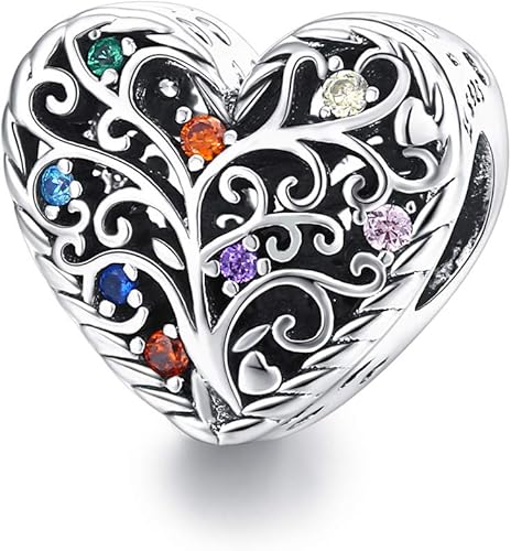 Chengmen Family Tree Of Life In Heart 925 Sterling Silver Charms For Bracelets With Colourful Cz Gifts For Women Jewellery Amazon Co Uk Jewellery