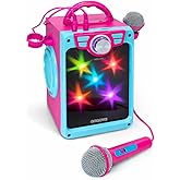 Croove Rechargeable Karaoke Machine for Kids, Pink Portable Karaoke Set, Gift for Girl Speaker & 2 Microphones with Lyrics Display, Bluetooth/AUX/USB, Best Birthday Gifts For Girls Ages 8 9+ Years Old