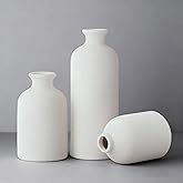 Modern Farmhouse Vase Set of 3, Small Neutral Ceramic Vases for Home Decor, Boho Flower Vase for Living Room, Table, Shelf, Fireplace Mantel