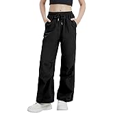Hvididan Girls Parachute Cargo Pants Drawstring Waterproof Causal Hiking Pants for Girls Pockets Lightweight Running Joggers