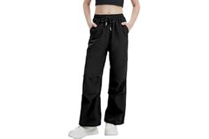 Hvididan Girls Parachute Cargo Pants Drawstring Waterproof Causal Hiking Pants for Girls Pockets Lightweight Running Joggers
