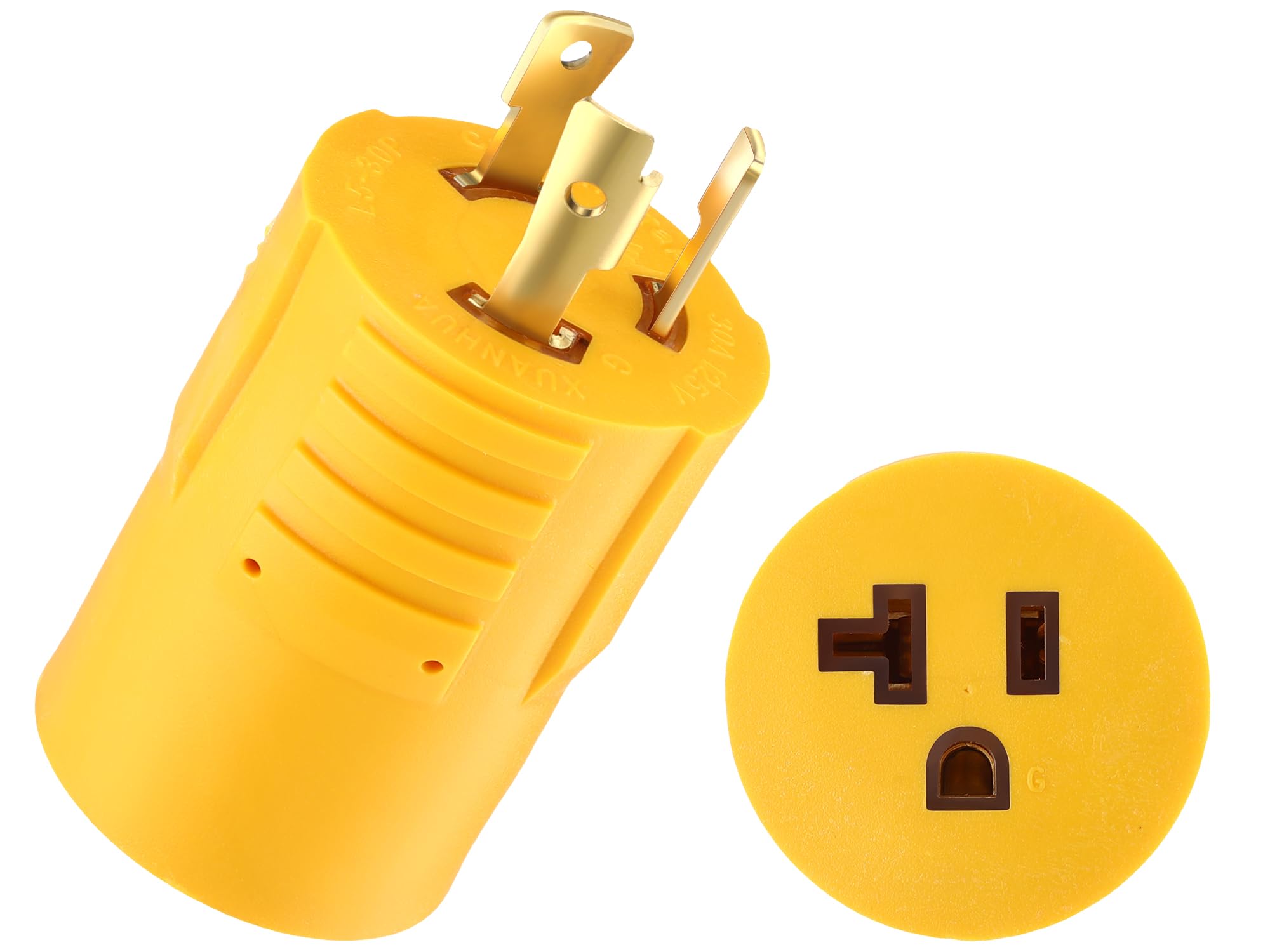 Photo 1 of Kanayu Shore Power Compatible with Nema L5-30p to 5-15/20r Rv Generator Adapter for Marine 30 Amp to 110v 15 Amp/120v 20 Amp Regular Inlet Connector, 30a 3 Prong Locking Generator Cord(Yellow)