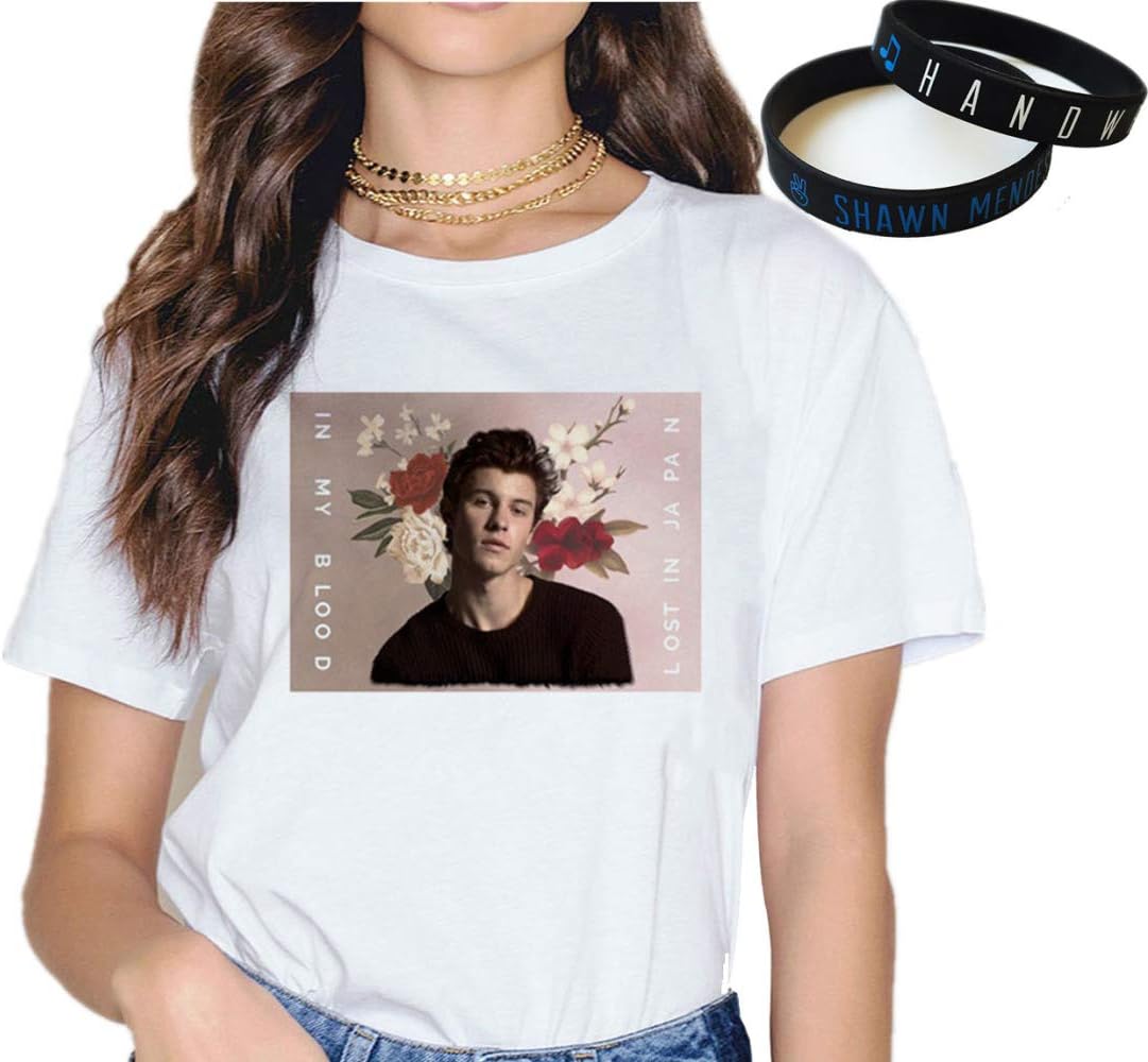 Shawn Mendes T-Shirt Bracelet Gift Logo Concert Tee Music Fashion Wristband Print Fallin' All in You Mix Colours