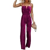 BLENCOT Sleeveless Velvet Jumpsuits For Women V Neck Spaghetti Straps Wide Leg Long Pants Dressy Rompers Winter Overalls S-XL