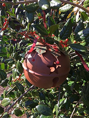 Red Metal Hanging Jingle Bell Decoration 12"H, Rustic Cut-outs Star Metal Xmas Decorative Jingle Bell Ornament ,Metal Ribbon Festive Rustic Holiday Jingle Bell Christmas Tree Sled Decoration (Large) - Thumbnail 3
