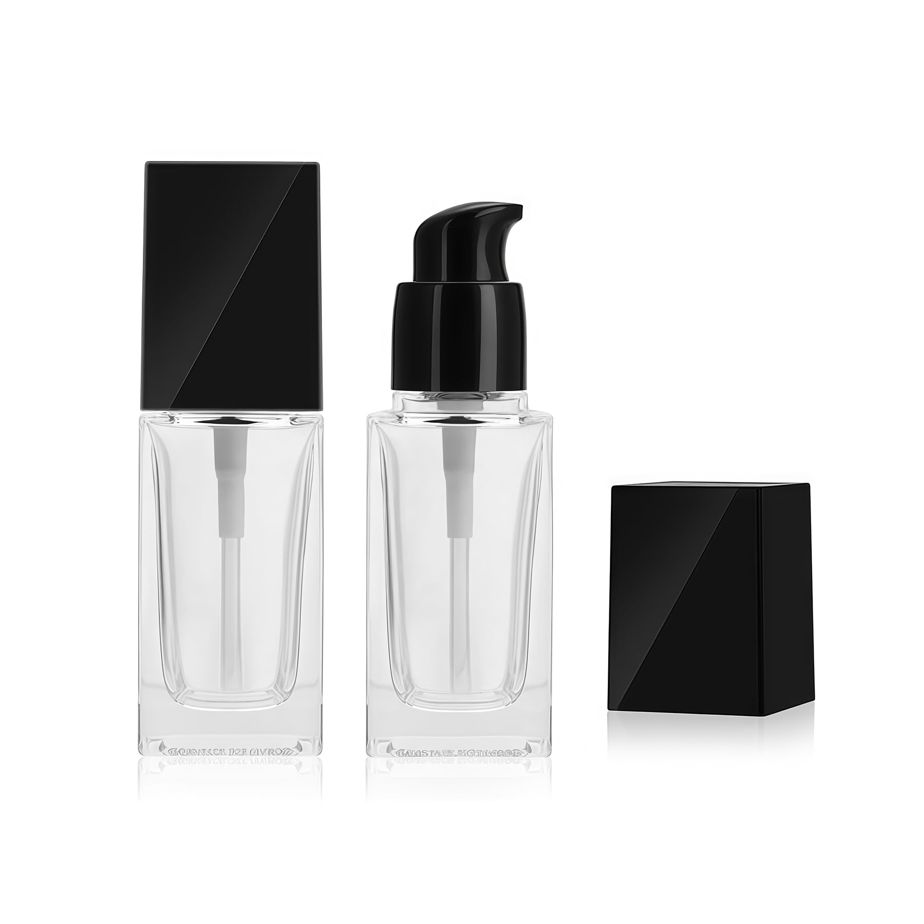 2Pcs 20ml/0.7oz Clear Square Glass Pump Bottles with Black Pump Dispenser Portable Cosmetic Containers for Lotion Foundation Cream and Travel Use