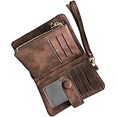 AOXONEL Women's Small Bifold Leather wallet Rfid blocking Ladies Wristlet with Card holder id window Coin Purse