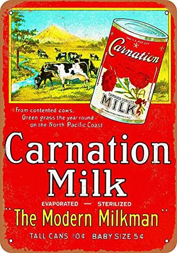 Iliogine Carnation Milk Vintage Look 12 x 18 Metal Tin Sign Wall Art Post Decor