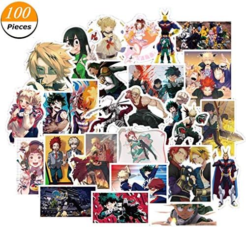 pinruitai Unusual My Hero Academia Anime Cartoon Laptop Stickers Waterproof Decal Bumper No-Duplicate Skateboard Pad MacBook Car Snowboard Bicycle Luggage Decor in fine Style(100PCS)