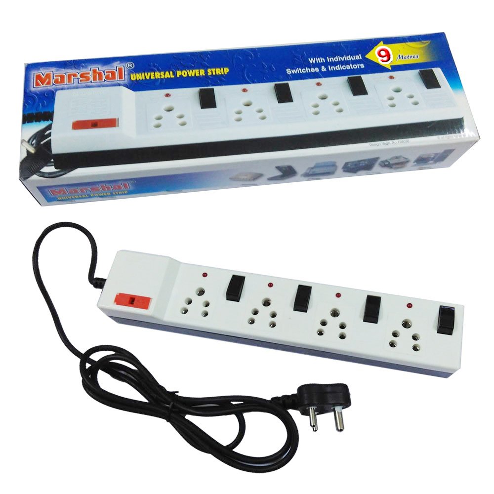 Marshal 9 Metres Universal Power Strip With Fuse, Individual Switches