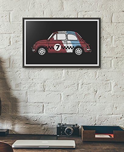 Fiat 500 Vintage Race Car Silkscreen Print Poster. 14" x 17" inches.