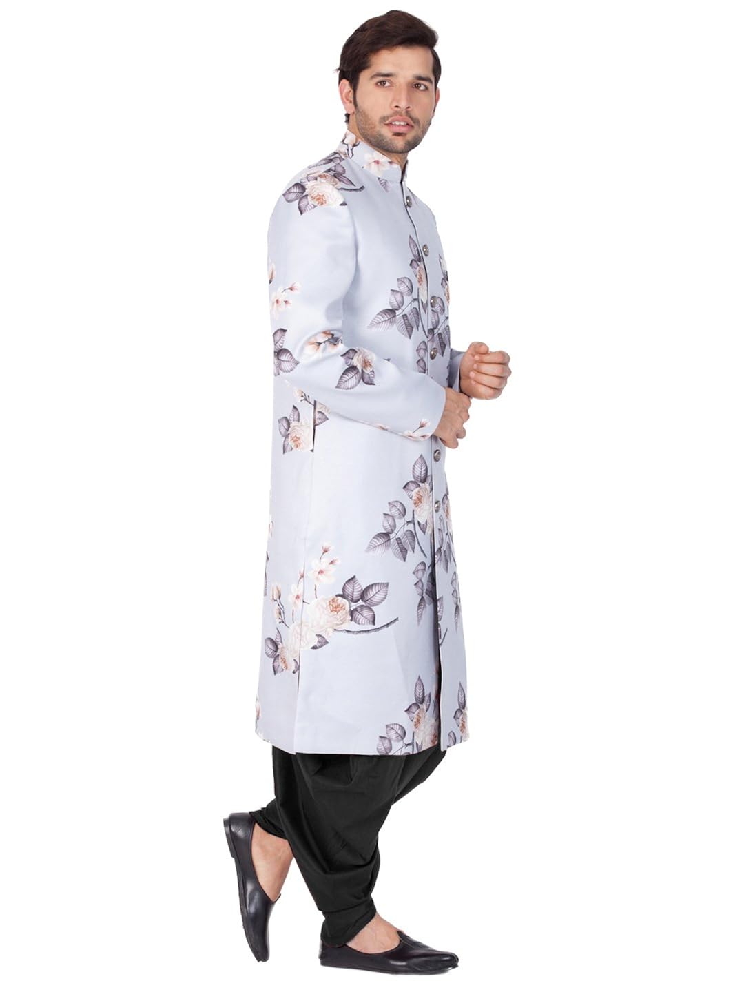 vastramay men cotton blend sherwani set (lavender grey_vasmsw015ncdbl)