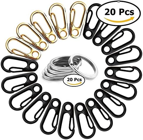 20 pcs SF Carabiners with 20 Key Rings, Spring Backpack Clasp Snap Hook with Flat Split Key Chains - Black, Gray, Silver