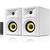 Sanyun SW205 80W Powered Bookshelf Speakers with 3D Soundstage | Precision DSP Spatial Audio & Geometric Cabinet | 4" Glass Fiber Woofer, Optical/Bluetooth 5.4/AUX, Wireless Remote (Pair, White)