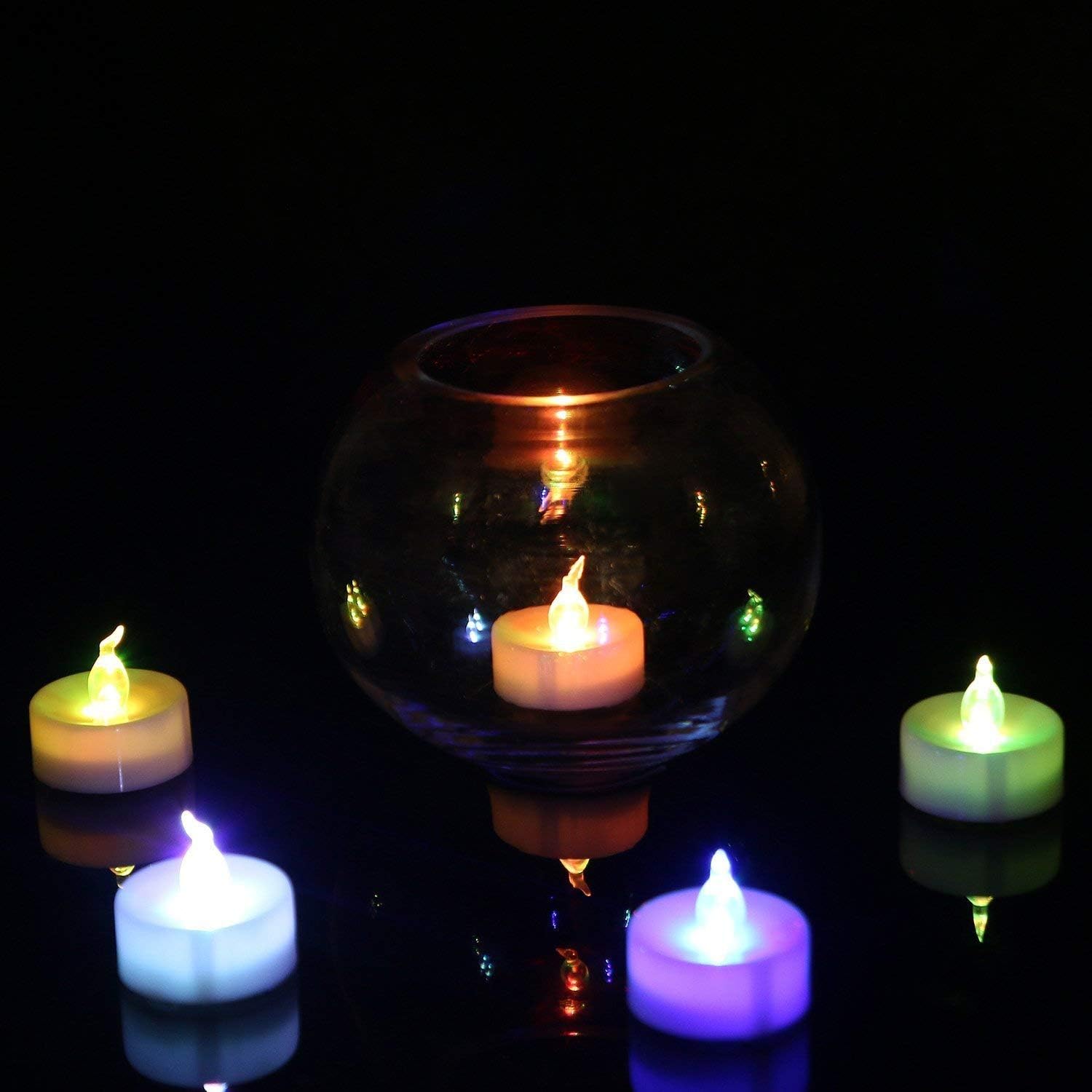 Uhat Pack of 24 Flameless Battery Tea Lights Flickering Fake Candles Colour Changing LED for Celebration Party (Colorful) - Image 5