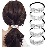 Xiwstar 5Pcs Chic Rhinestone Hair Bands Elastic Crystal Hair Ties Hairband Women Ponytail Holders Scrunchies Hair Accessories Silver