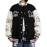 Covisoty Mens Varsity Jacket Baseball Bomber Jacket Vintage Unisex Streetwear Coats with Patchwork Hipster Utility Tops