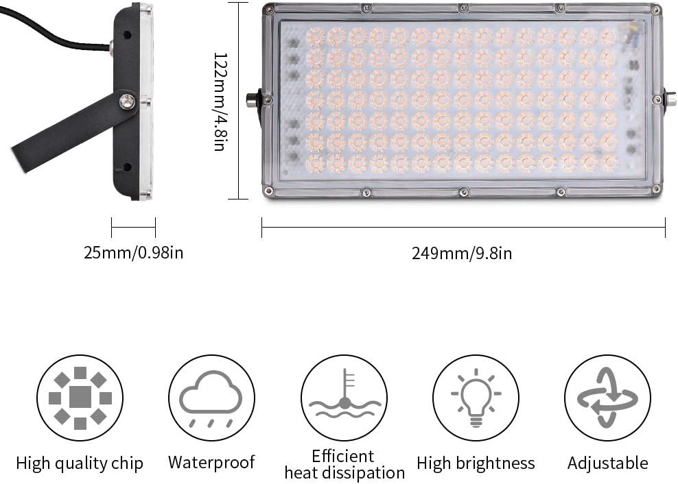 Viugreum 100W Outdoor LED Floodlight, IP66 Waterproof Spotlight Security Light - Image 3