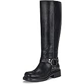 Vepose Women's Knee High Boots, Tall Riding Square Toe Chunky Low Heel Motorcycle Boots with Rivets