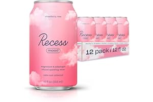 DRINK RECESS INC. Recess Mood Magnesium Supplement Drink Calming Beverage, 12 Ounce, Pack of 12 (Strawberry Rose, 12 Pack)