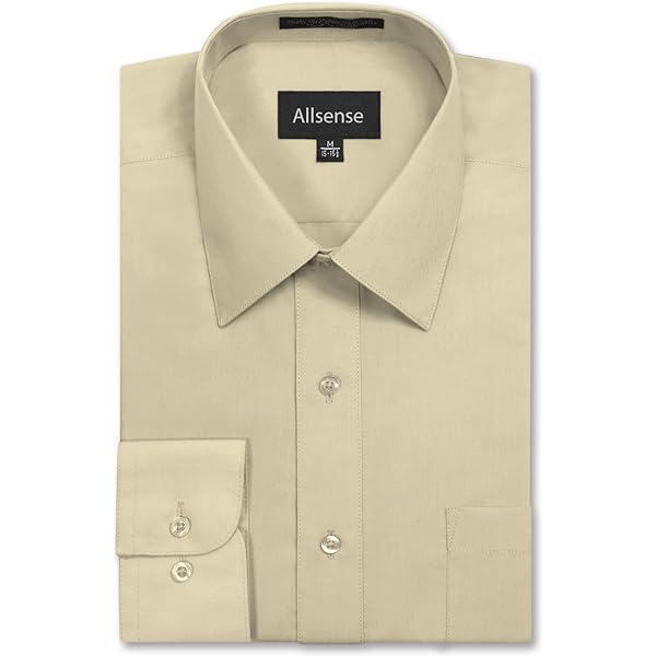 Men's Slim Fit Long-Sleeve Solid Color Botton-Front Dress Shirt (Small,  Ivory) at Amazon Men's Clothing store