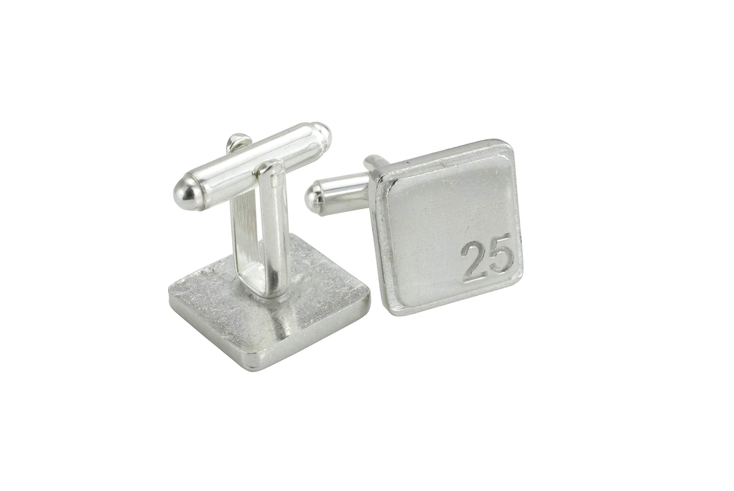 Square Cufflinks with ‘25’ Engraved - 25th Anniversary