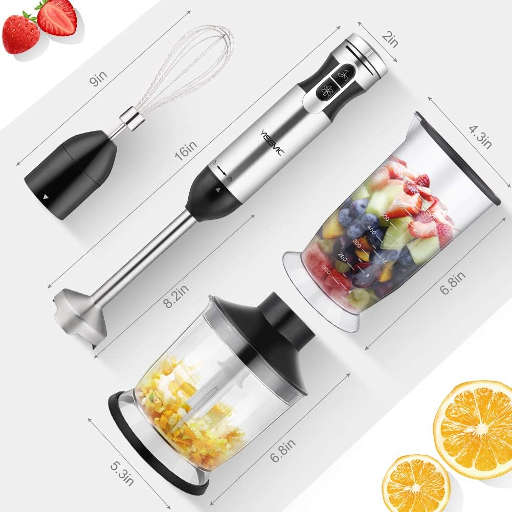 YISSVIC Hand Blender 1000W 700ml Immersion Blender 9 Speed Control, 4 In-1 Powerful Stick Blender, Chopper, Whisk, BPA-Free, 500ml Food Grinder for Sauces Smoothie Puree Infant Food: Kitchen & Dining