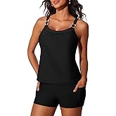 Summer Mae Women's Tankini Swimsuits 2 Piece Tummy Control Bathing Suit with Pocket Shorts Ring Linked 2025 Swimwear