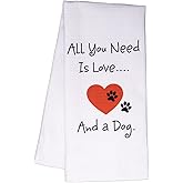 Joyriza All You Need is Love and A Dog – Funny Gifts for Dog Lovers Mom Women Friends, Funny Kitchen Towels Housewarming Gift for Puppy Owner, Absorbent Waffle Dish Towel