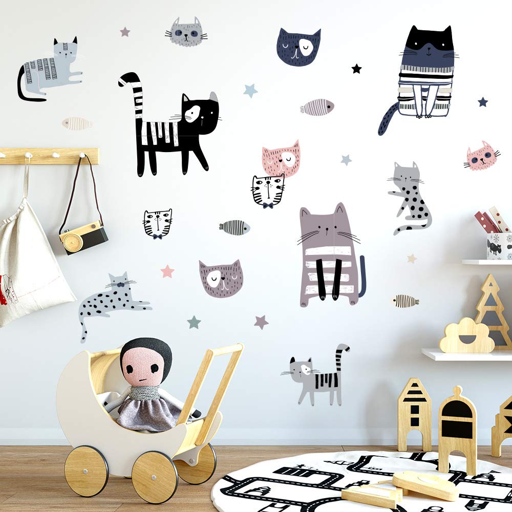 kina - UVB00533 Wall Stickers for Children's Bedroom Printed on Transparent PVC Decoration Kittens Nursery Wall - Measure 130x30 cm
