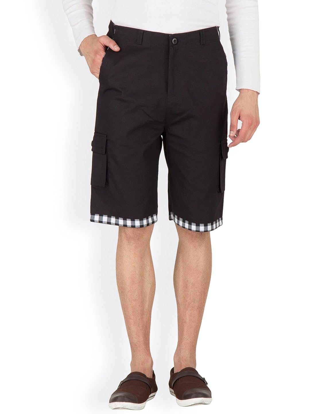 hypernation black twill color casual three fourth for men