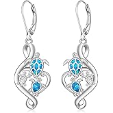 Sea Turtle Earrings for Women Sterling Silver Infinity Dangle Earrings Blue Opal Turtle Lovers Gifts Leverback Hawaiian Ocean Jewelry