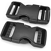 VTACOUTV Plastic Buckle for 1 inch/25mm Nylon Webbing Straps,2PCS Quick Side Release Buckles Dual Adjustable Heavy Duty for Backpack Boat Cover Luggage Strap Pet Collar Replacement(1'' Buckle Black)