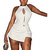 Mandonce Two Piece Sets for Women Off Shoulder Backless Halter Top and Mini Skort Shorts Set Trendy Casual Vacation Outfits