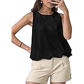 Cicy Bell Womens Bubble Hem Silk Satin Cropped Tank Tops Summer Dressy Casual Sleeveless Shirts Crewneck Loose Fit Blouses