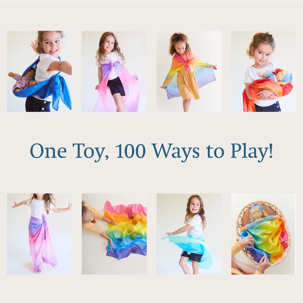 Sarah's Silks Set of 5 Enchanted Playsilks - 100% Silk Play Scarves for Kids and Toddlers | Bright Colored 35
