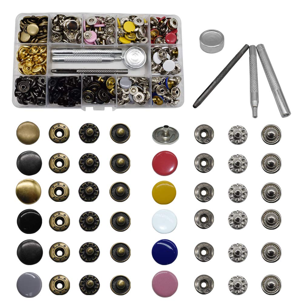 Photo 1 of 12.5 mm Snap Fastener Kit 12 Colors 120 Sets Clothing Snaps Metal Solid Snaps Buttons Kit Press Tool for Clothing Sewing and Crafting