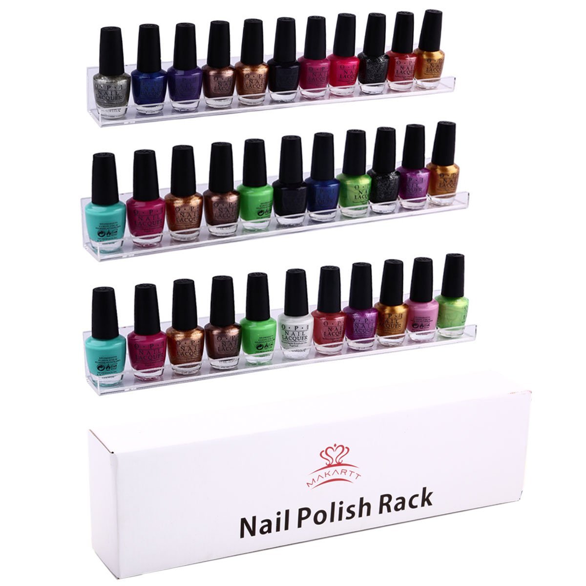 3 Shelf Set Wall Mount Acrylic Nail Polish Rack, Holds 3345 bottles eBay