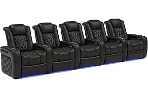 VALENCIA THEATER SEATING Valencia 2025 Tuscany Home Theater Seat - Nappa Leather Power Recliner with Cool Gel Memory Foam, USB-C/USB-A Charging, RGB LED Lights, Adjustable Lumbar & Headrest (Row of 5, Black)
