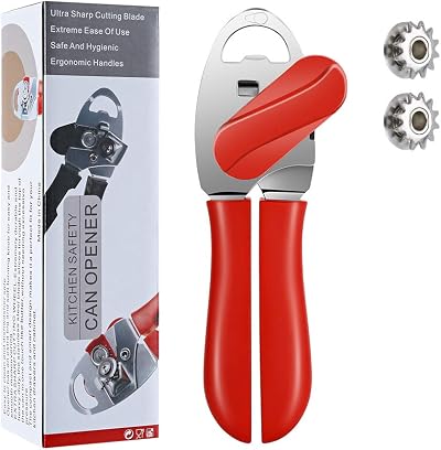 Otstar Manual Can Opener for Seniors Arthritis Safe Cut Ergonomic Red