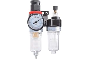 PENCK AFR-2000 AL-2000 Pneumatic Twin Air Filter Air Compressor Source Treatment with Regulator Trap 1/4NPT Water Pressure Re