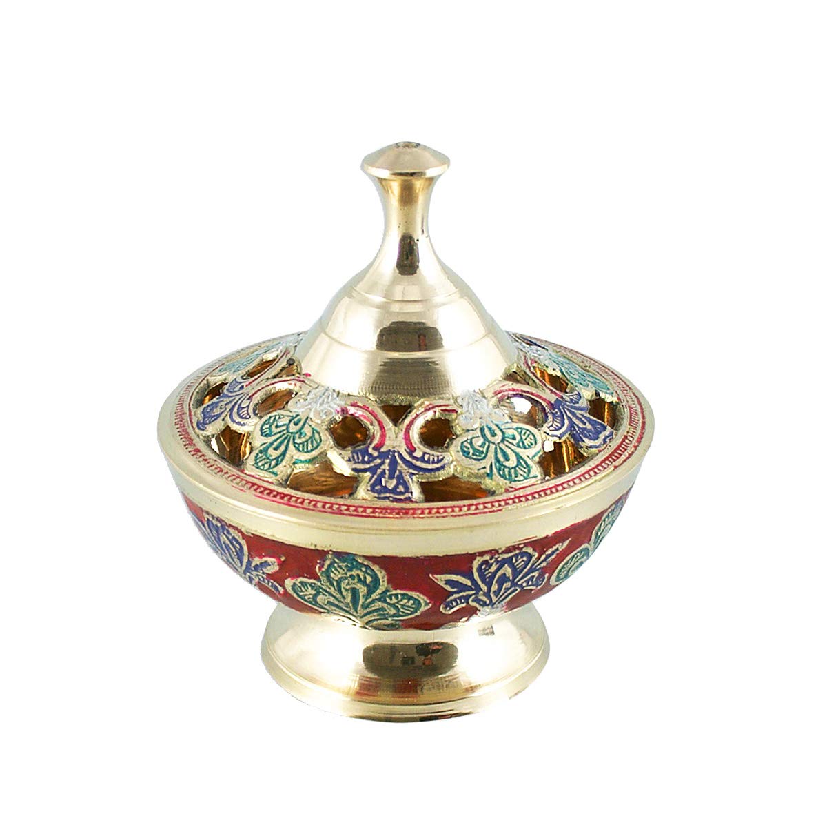 NKlaus incense bowl solid brass painted Ø 10cm with pattern handmade decoration incense handmade vase multicoloured for incense incense 2177