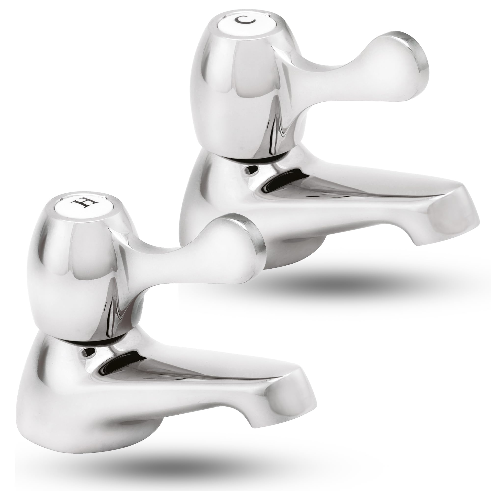 Deva Lever Action Bath Taps Pair - Chrome Hot & Cold with Ceramic Cartridges 2 Bathroom Taps with Brass Backnuts - Quality Brass Modern Silver Pillar Tap 12 Year UK Warranty