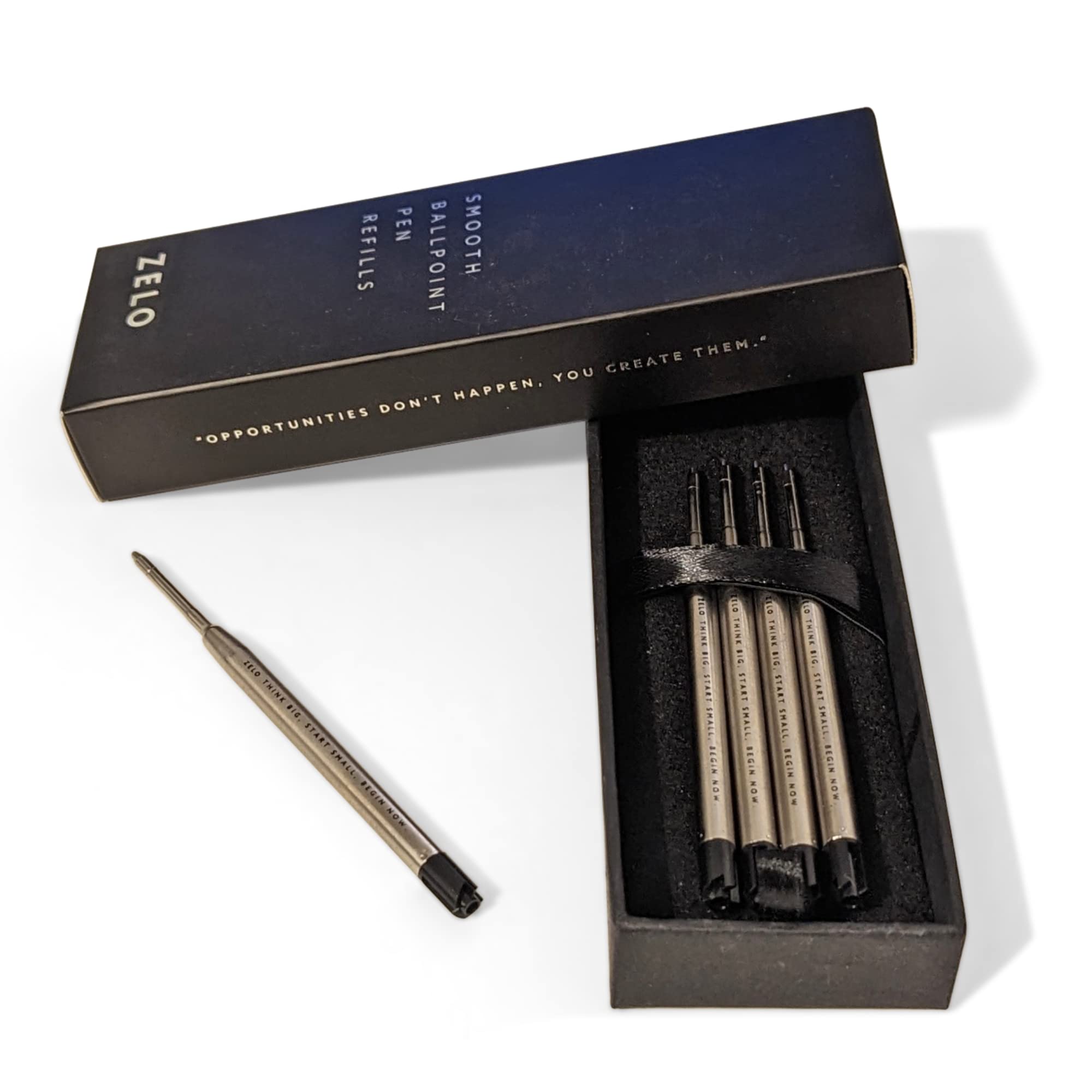 Smooth Ballpoint Pen Refills | Easy Writing with Reusable Environmental Cartridges | Pack of 5 Refills | Choose Between Nighttime Black and Royal Blue | Gift Box Included (Nighttime Black Ink)