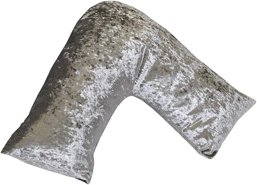 Lancashire Beddineg V Shape Pillow With a Silver Colour Crushed Velvet Cover