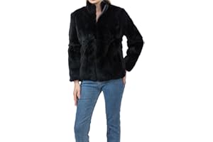 Women Real Full Pelt Rex rabbit fur Coat Jacket With High Collar Warm Black Long Sleeves